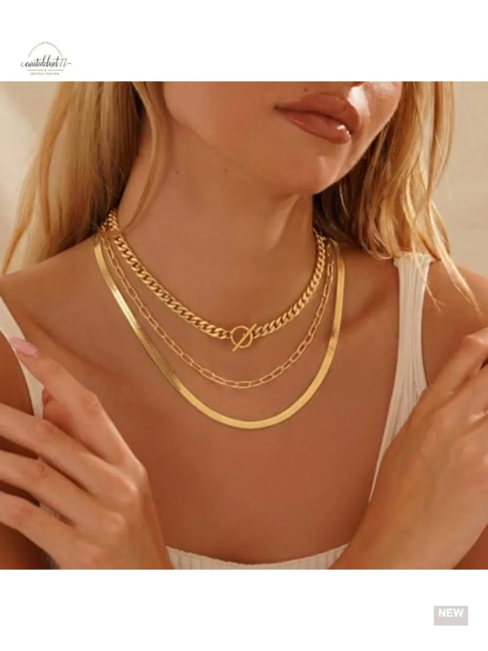 14K Gold Plated Layered Necklace Set, Stacking Chain Necklace for Women